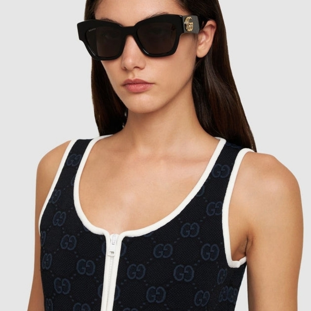 Gucci GG1422S Thick Rim Cat Eye Dark Square Sunglasses - Picture 3 of 17